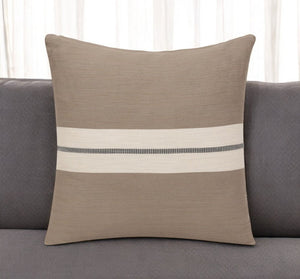 24" Taupe And Dark Gray Cotton Striped Throw Pillow