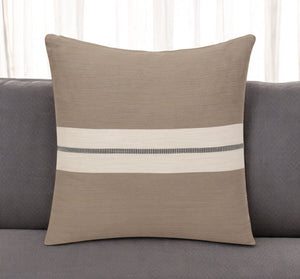 24" Taupe And Dark Gray Cotton Striped Throw Pillow