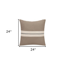 24" Taupe And Dark Gray Cotton Striped Throw Pillow