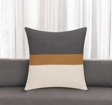 24" Dark Gray Brown And Off White Cotton Striped Throw Pillow