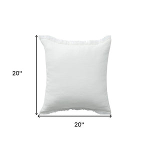 20" X 20" Cream Cotton Zippered Down Pillow With Fringe