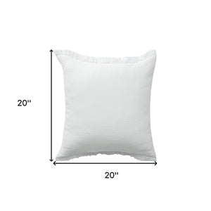 20" X 20" Cream Cotton Zippered Down Pillow With Fringe