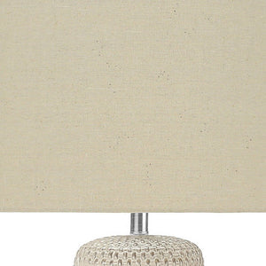 31" Cream Ceramic Geometric Table Lamp With Beige Drum Shade