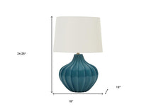 24" Blue Ceramic Gourd Table Lamp With Cream Empire Shade