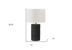 24" Black Cylinder Table Lamp With Ivory Drum Shade