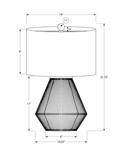 22" Brown Rattan Geometric Table Lamp With Beige Drum Shade