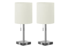 Set of Two 17" Silver Metal Candlestick USB Table Lamps With Ivory Drum Shade