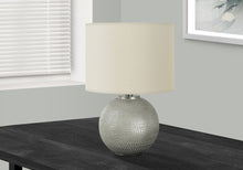 19" Gray Round Table Lamp With Ivory Drum Shade