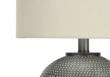 19" Gray Round Table Lamp With Ivory Drum Shade