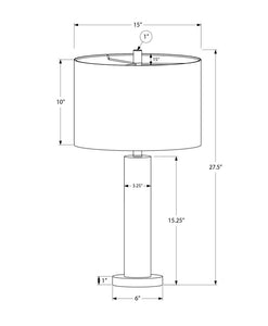 28" Silver Acrylic Cylinder Table Lamp With Ivory Drum Shade
