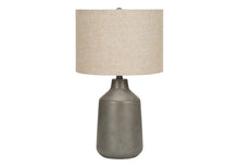 24" Gray Concrete Urn Table Lamp With Beige Drum Shade