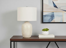 26" Cream Ceramic Urn Table Lamp With Cream Drum Shade