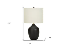 22" Black Ceramic Urn Table Lamp With Ivory Drum Shade