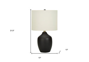 22" Black Ceramic Urn Table Lamp With Ivory Drum Shade