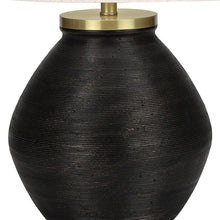25" Black and Gold Concrete Round Table Lamp With Ivory Drum Shade