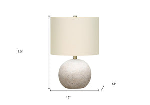 20" Gray Concrete Round Table Lamp With Ivory Drum Shade
