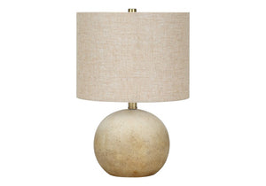 20" Beige Concrete Round Table Lamp With Beige Drum Shade