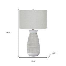 27" Gray and White Ceramic Round Table Lamp With Gray Drum Shade