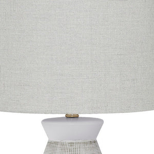 27" Gray and White Ceramic Round Table Lamp With Gray Drum Shade