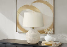 20" Cream Concrete Urn Table Lamp With Cream Empire Shade