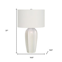 27" Cream Ceramic Geometric Table Lamp With Cream Drum Shade