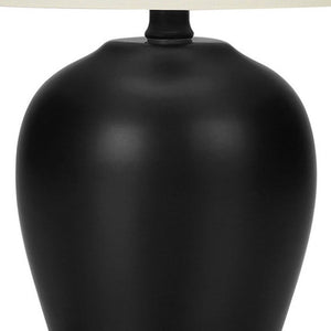 17" Black Ceramic Round Table Lamp With Ivory Drum Shade