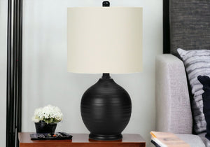 17" Black Ceramic Round Table Lamp With Ivory Drum Shade