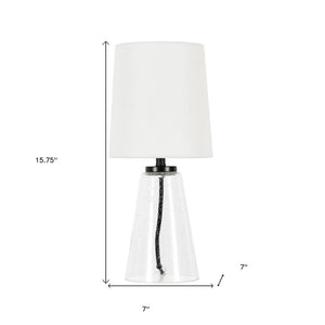 16" Clear Glass Geometric Table Lamp With White Drum Shade
