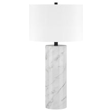 30" White Marble Cylinder Table Lamp With White Drum Shade