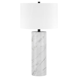 30" White Marble Cylinder Table Lamp With White Drum Shade