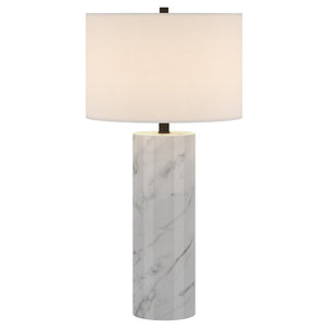 30" White Marble Cylinder Table Lamp With White Drum Shade