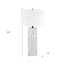 30" White Marble Cylinder Table Lamp With White Drum Shade