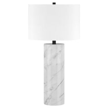 30" White and Gray Marble Table Lamp With White Drum Shade