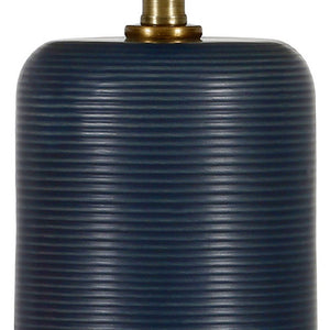 15" Blue and Gold Ceramic Cylinder Table Lamp With White Drum Shade