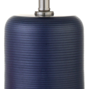 15" Blue and Silver Ceramic Cylinder Table Lamp With White Drum Shade