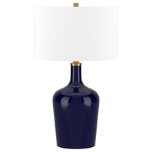 25" Blue Glass Urn Table Lamp With White Drum Shade