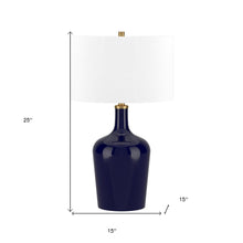 25" Blue Glass Urn Table Lamp With White Drum Shade