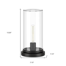 13" Black Metal Table Lamp With Clear Cylinder Shade