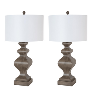 Set of Two 30" Distressed Brown Table Lamp With White Cone Shade
