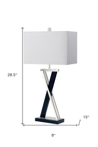 Set of Two 29" Black Metal Table Lamp With White Cone Shade