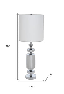 Set of Two 36" Silver Metal Table Lamp With White Cone Shade