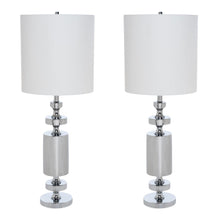 Set of Two 36" Silver Metal Table Lamp With White Cone Shade