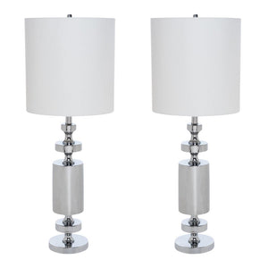 Set of Two 36" Silver Metal Table Lamp With White Cone Shade
