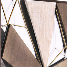 Set of Two Brown and Gold Geometric Wood and Metal Hanging Dimensional Sculptures