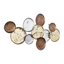 33" X 60" Bronze Gold and Silver Metal Round Disc Hanging Dimensional Sculpture