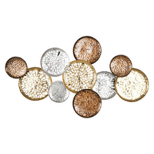 33" X 60" Bronze Gold and Silver Metal Round Disc Hanging Dimensional Sculpture