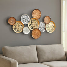 33" X 60" Bronze Gold and Silver Metal Round Disc Hanging Dimensional Sculpture