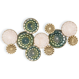 33" X 60" Bronze Gold and Silver Metal Round Disc Hanging Dimensional Sculpture