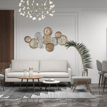 33" X 60" Bronze Gold and Silver Metal Round Disc Hanging Dimensional Sculpture