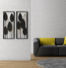 Set of Two Black and Gold Metal Hanging Dimensional Sculpture